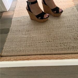 Steve Madden 
Black Wedge Sandals with Cork Platform